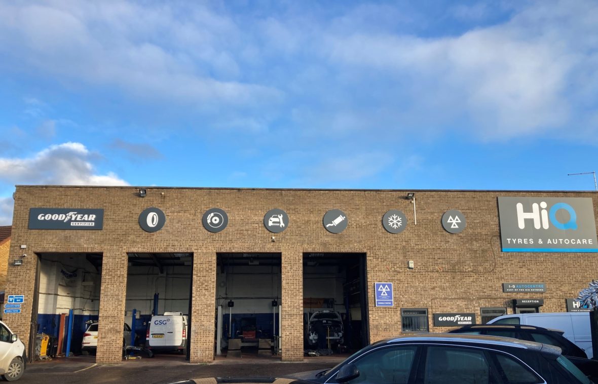HiQ Burgess Hill from the outside. Come in centre for your free tyre safety check or get your wheels aligned with our new service.