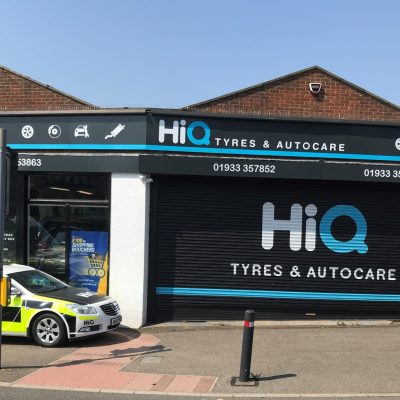 Hi Q Tyres Autocare Rushden Exterior signage and Police fleet vehicle