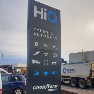 Hi Q Tyres Autocare Erdington new Hi Q sigange on totem