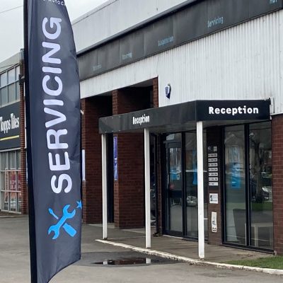 Hi Q Tyres Autocare Burton on Trent belly flag and entrance