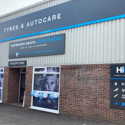 Hi Q Tyres Autocare Haywards Heath sign and workshop jpg