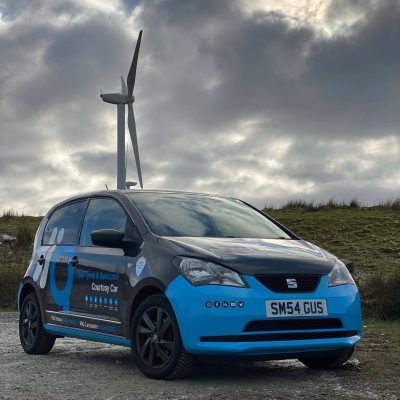 Hi Q Tyres Autocare Lancaster and Holton Courtesy Car and windmill