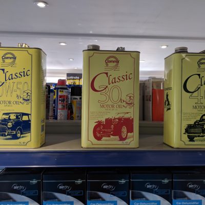 HiQ Ruthin motor oil on sale in the shop.
