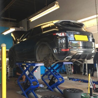Hi Q Tyres Autocare Goffs Oak Range Rover Evoque new tyres in workshop