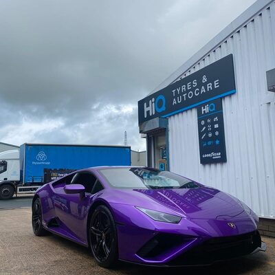 Hi Q Preston purple Lamborghini outside of centre