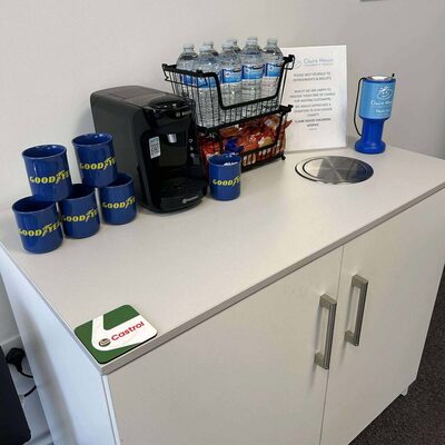 Hi Q Tyres Autocare Birkenhead Free Drinks and Snacks Table
