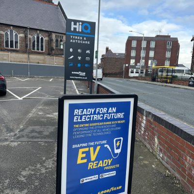 Hi Q Tyres Autocare Birkenhead Marketing Visit EV poster and totem