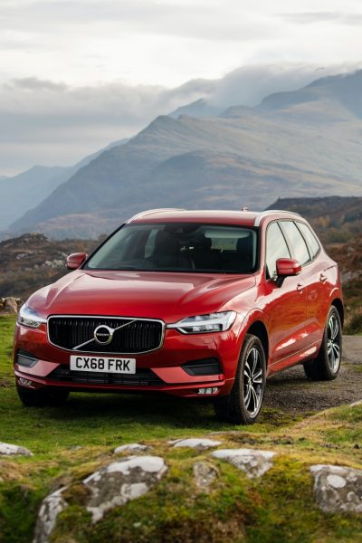 Red Volvo in the mountains