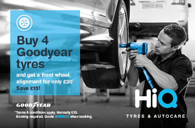 Buy 4 Goodyear tyres and get a front wheel alignment for only £20.*