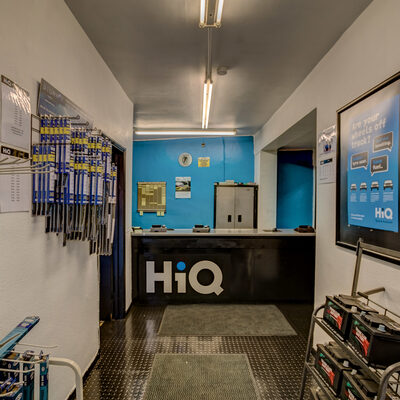 HiQ Burgess Hill reception area. Car care essentials on sale in centre.